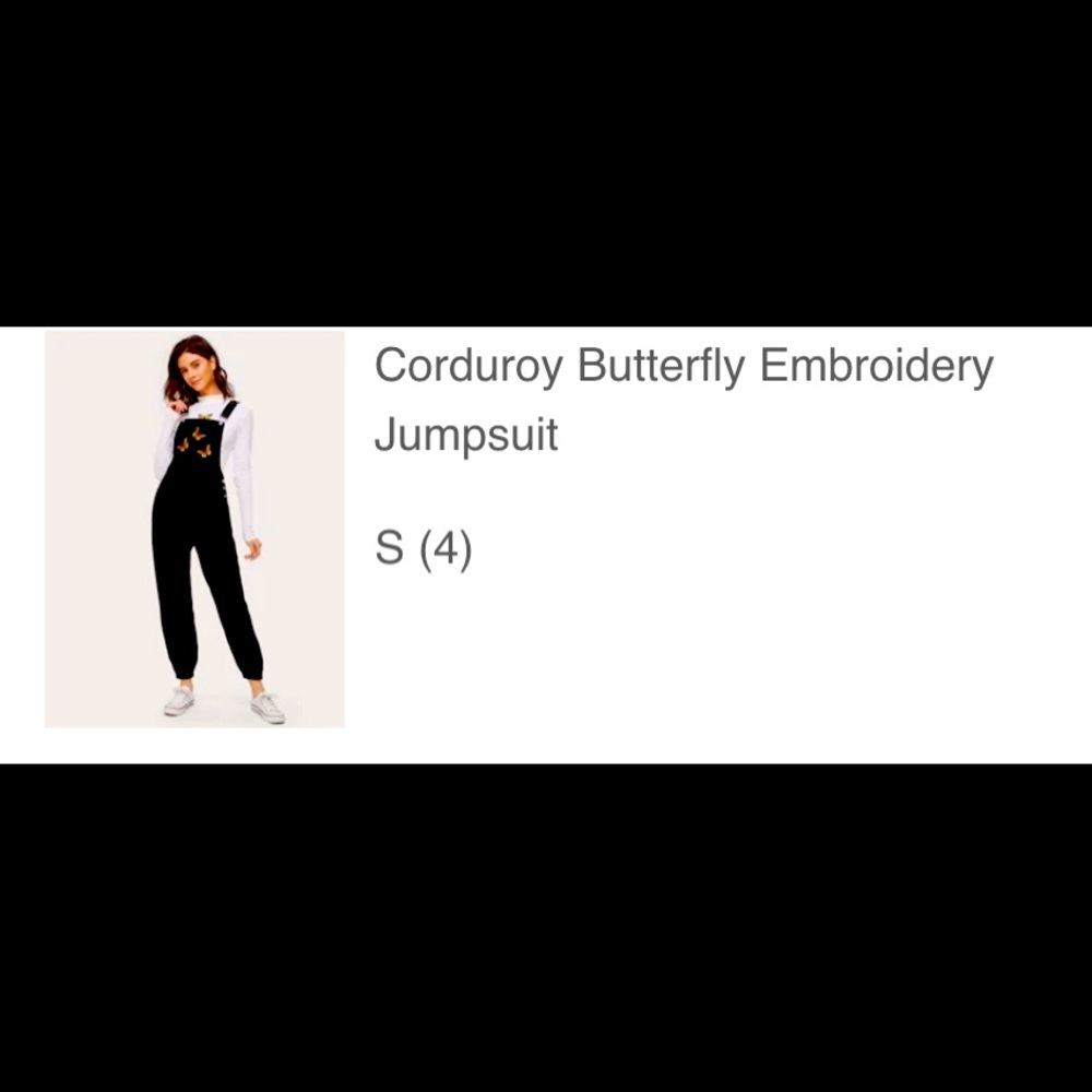 Romwe black corduroy butterfly jumpsuit in a size 4.  Great condition!